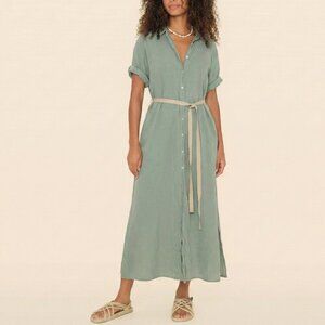 Xirena Linnet Sage Green Cotton Poplin Midi Shirt Dress Army XS USA Boho